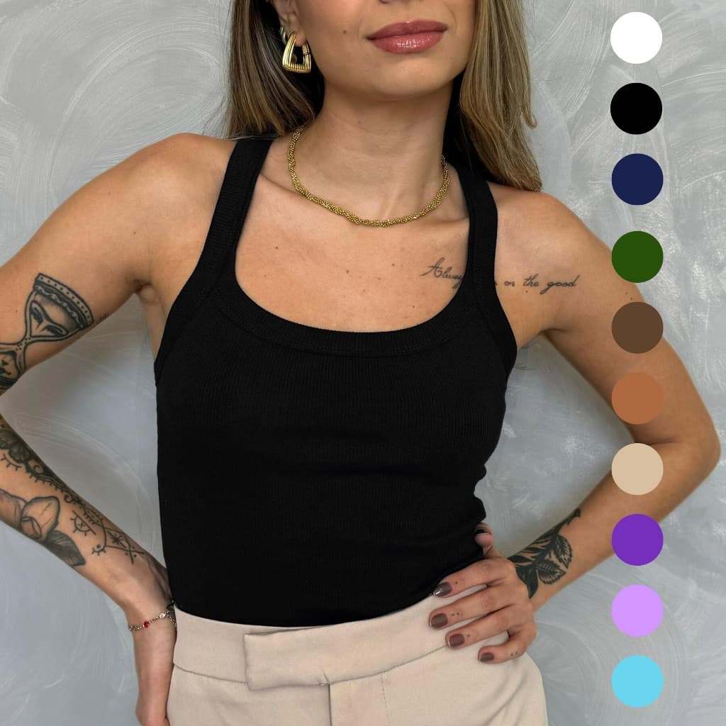 Regata Canelada Feminina Algodão com Elastano