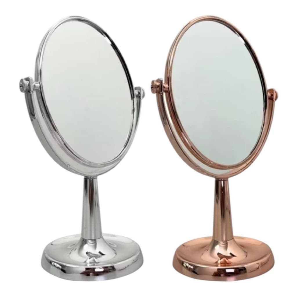 Espelho oval duplo de maquiagem com pé de mesa 592 TG