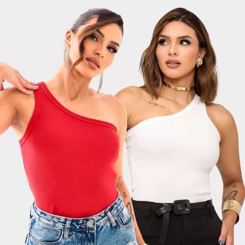 KIT 2 Regata Feminina Canelada Mula Manca Ombro Só Básica Blusinha Feminina Ribana